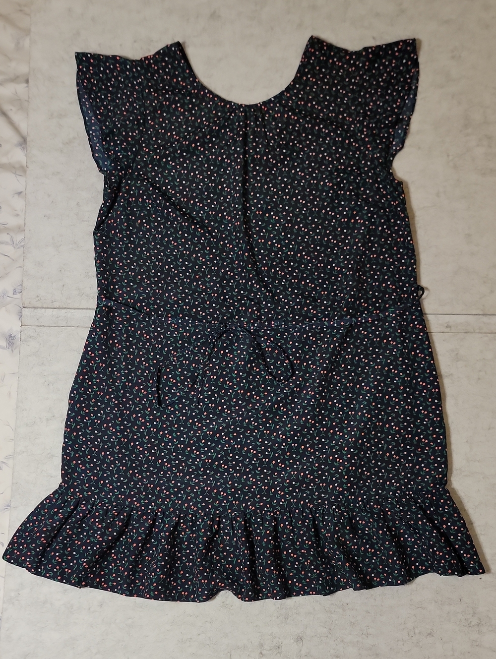 Boden Cynthia Cherry Picking Ruffle Flounce Dress Womens 10P Navy Blue